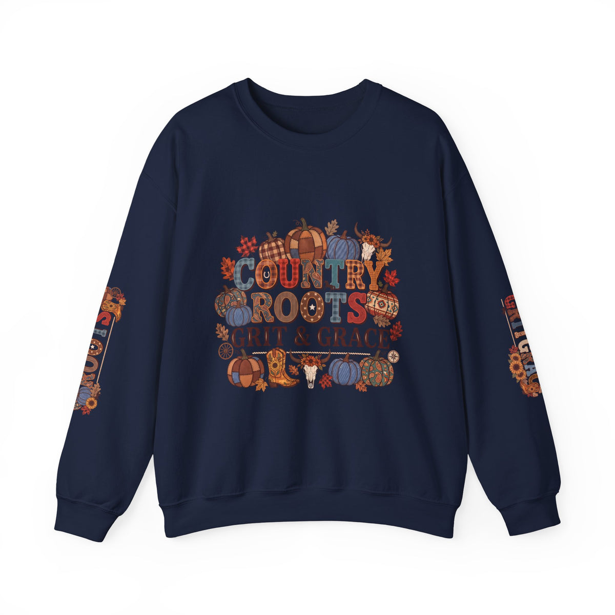 Country Roots Crewneck Sweatshirt — "Grit & Grace" Rustic Pumpkin Fall Design