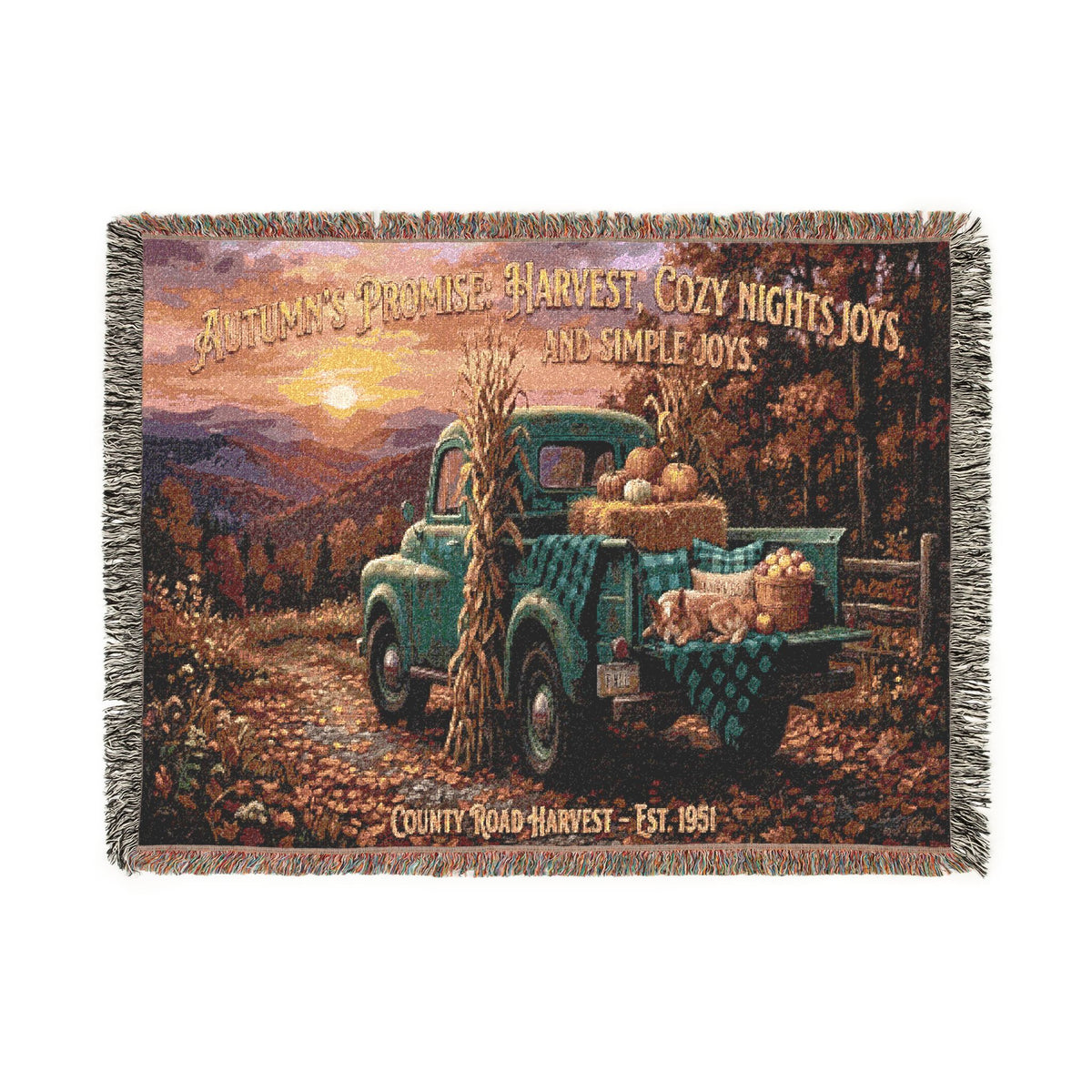 Vintage Truck Woven Blanket – Rustic Sunset Farmhouse Throw