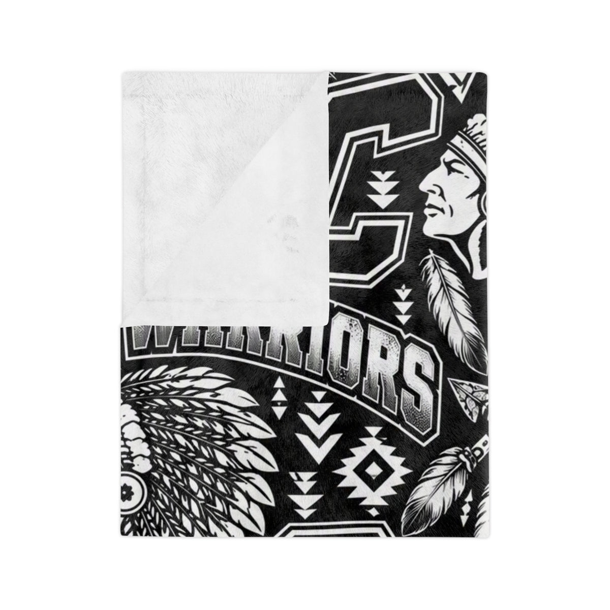 Warriors Native-Inspired Black and White Velveteen Microfiber Blanket