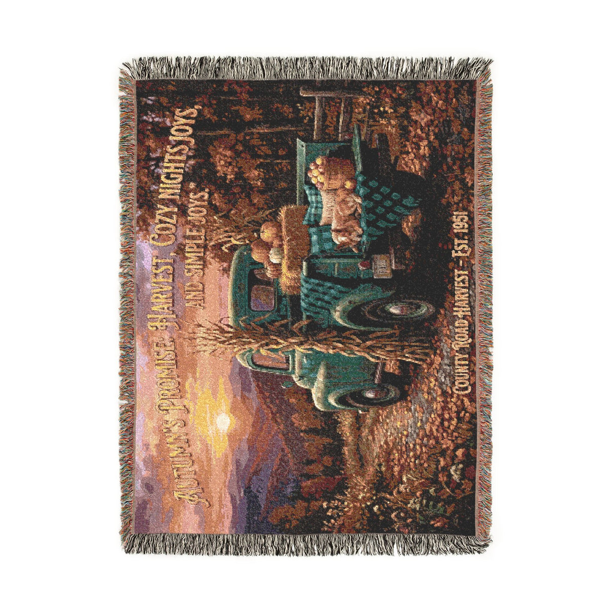 Vintage Truck Woven Blanket – Rustic Sunset Farmhouse Throw