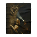 Sherpa Blanket with Hunting Dog & Raccoon Illustration — Cozy Cabin Throw for Outdoorsmen