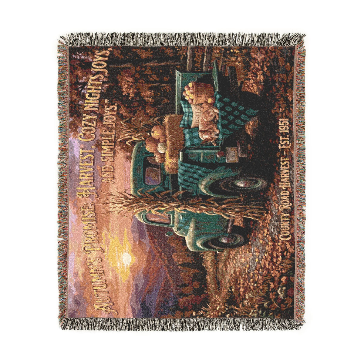 Vintage Truck Woven Blanket – Rustic Sunset Farmhouse Throw