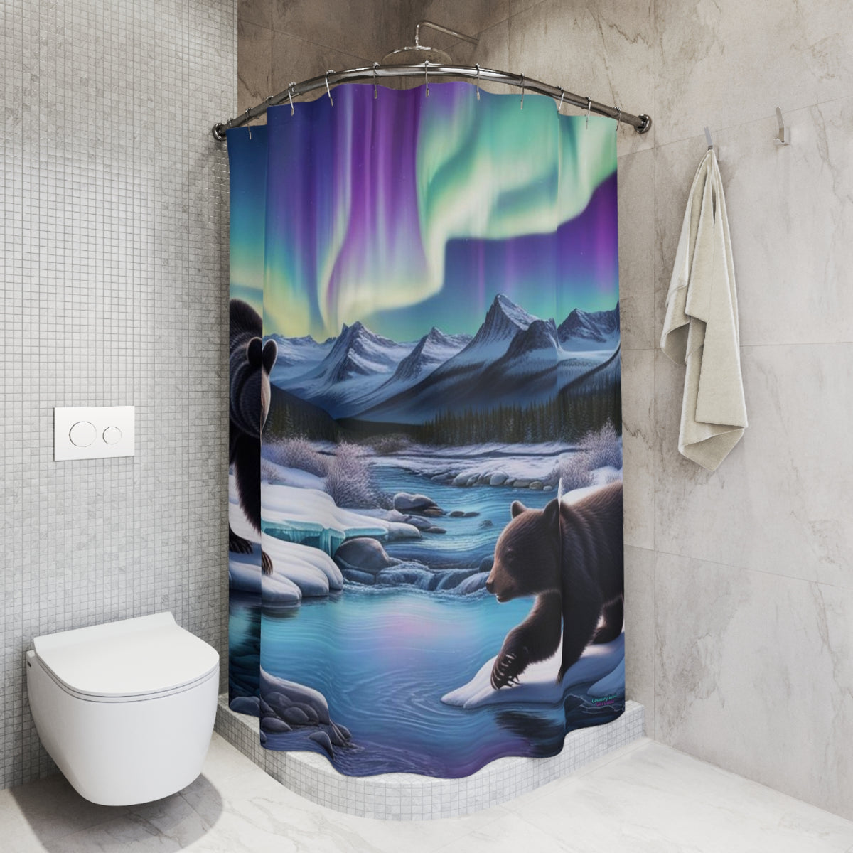 Aurora Bears Shower Curtain – Northern Lights Bathroom Décor