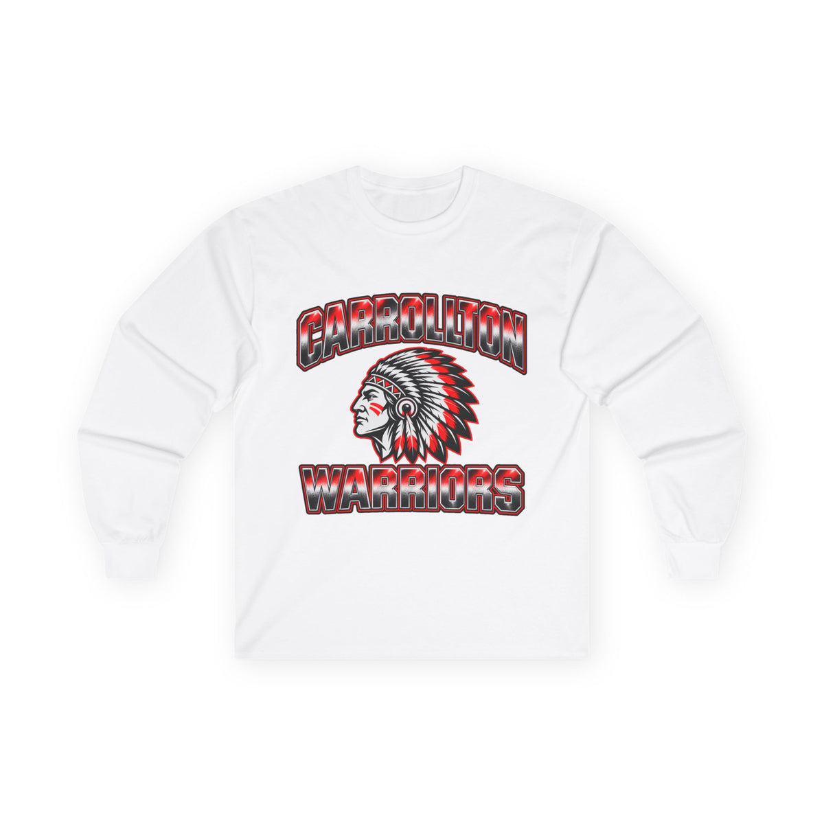 Carrollton Warriors Long Sleeve Tee — Native Chief Mascot School Spirit Shirt