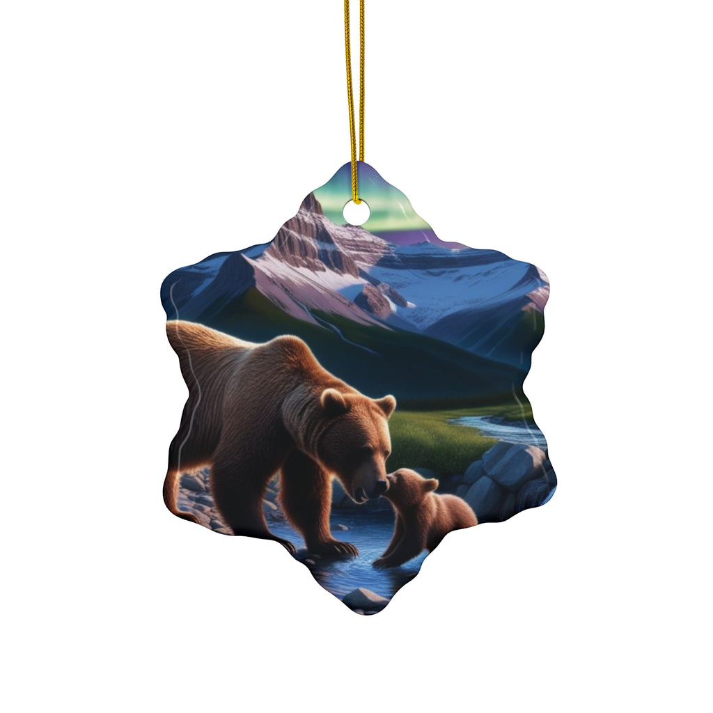 Bear Family Ceramic Ornament — Star-Shaped Keepsake Christmas Decoration
