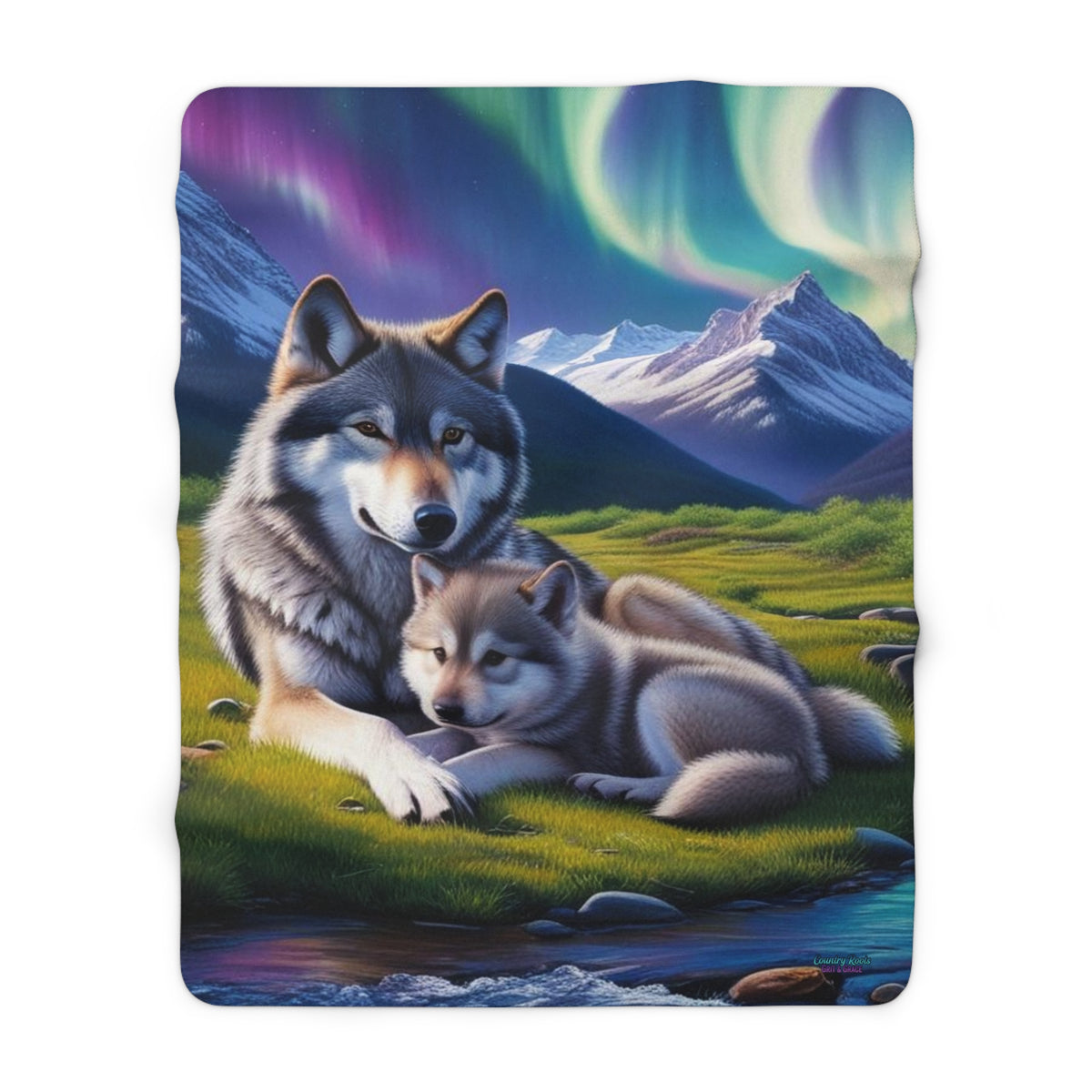 Aurora Wolf Sherpa Blanket — Cozy Northern Lights Fleece for Nature & Animal Lovers