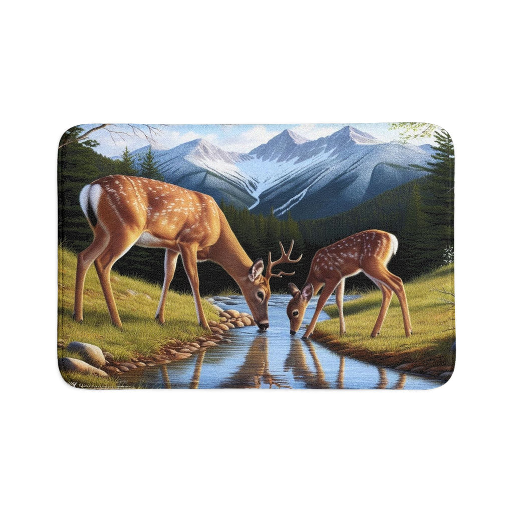 Deer Mountain Scene 3-Piece Bath Mat Set — Nature Bathroom Rugs