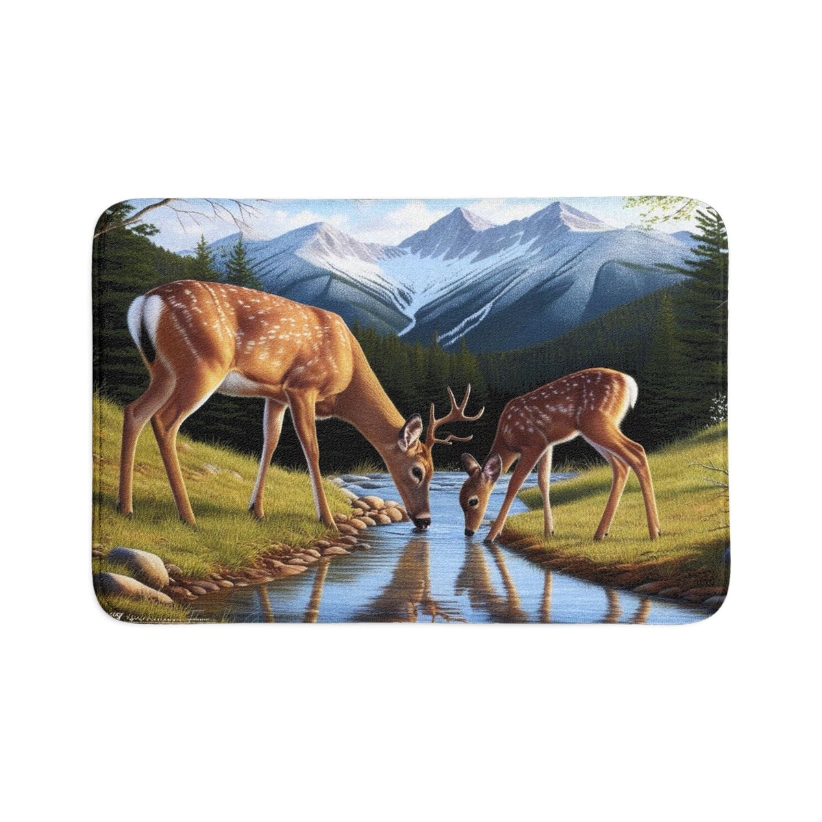 Deer Mountain Scene 3-Piece Bath Mat Set — Nature Bathroom Rugs