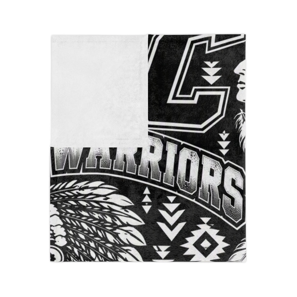 Warriors Native-Inspired Black and White Velveteen Microfiber Blanket