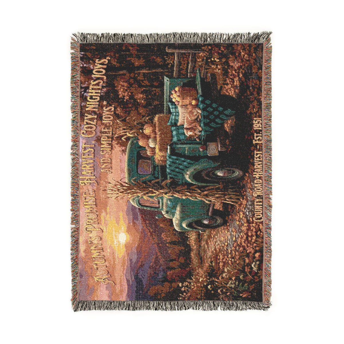 Vintage Truck Woven Blanket – Rustic Sunset Farmhouse Throw