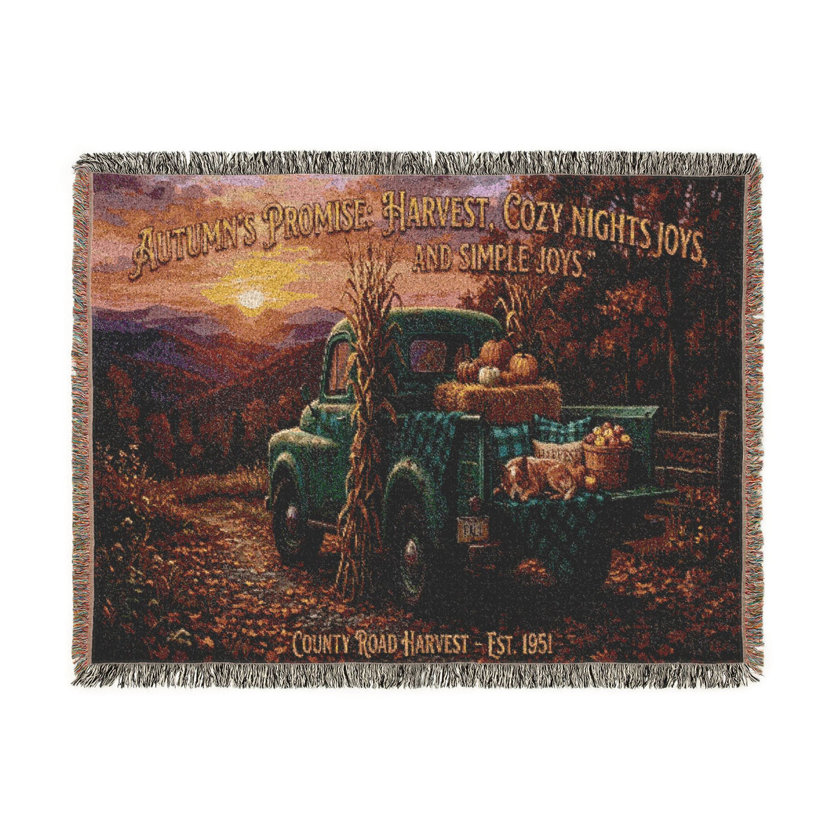 Vintage Truck Woven Blanket – Rustic Sunset Farmhouse Throw