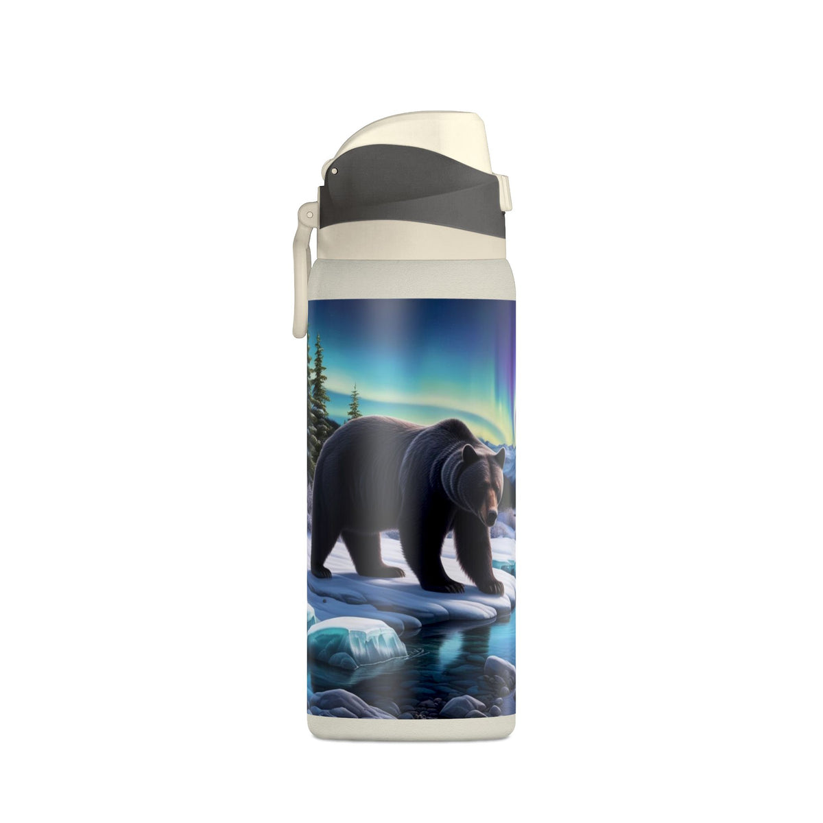 32oz Insulated Water Bottle — Northern Lights Bear Scene