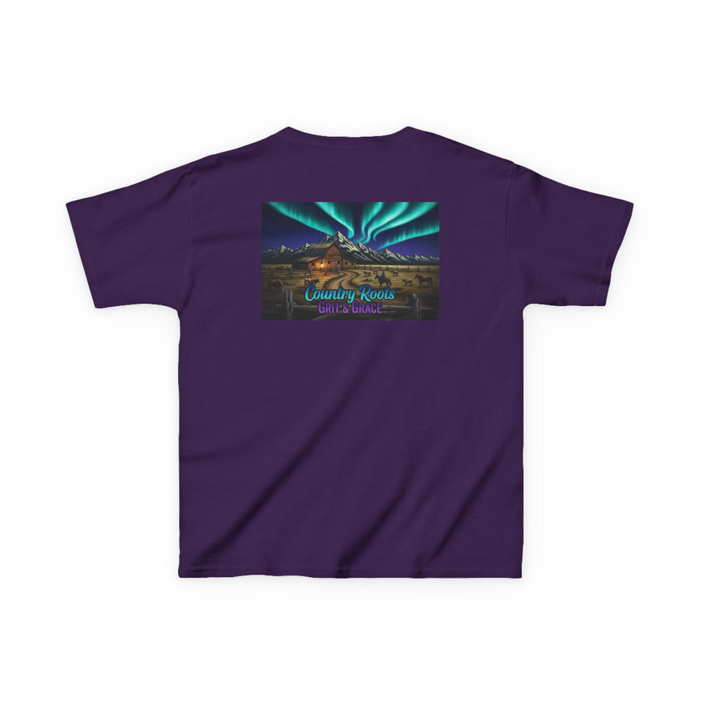 Kids Tee — Northern Lights Cabin Graphic "Country Roads, Take Me Home"