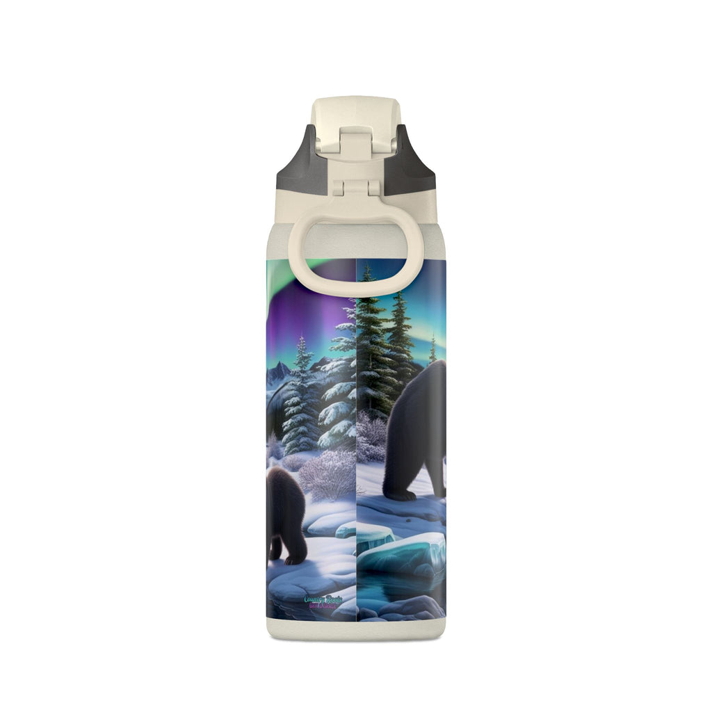 32oz Insulated Water Bottle — Northern Lights Bear Scene