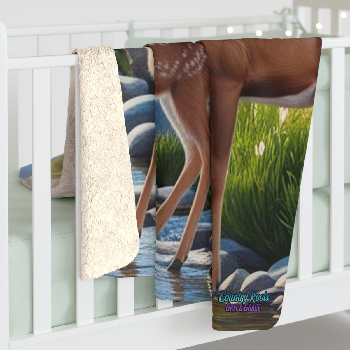 Deer Meadow Sherpa Blanket – Cozy Fawn & Buck Fleece Throw