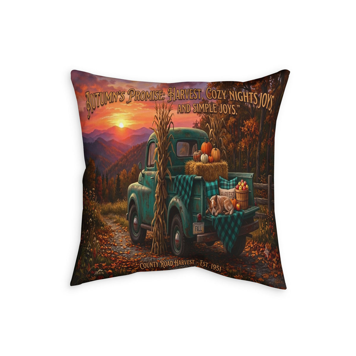 Autumn Harvest Truck Pillowcase – Cozy Fall Pumpkin Farmhouse Decor