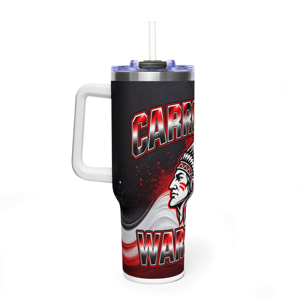Warrior Mascot 40oz Vacuum Tumbler – Carrrollton Team Insulated Drinkware Different Colored Handles