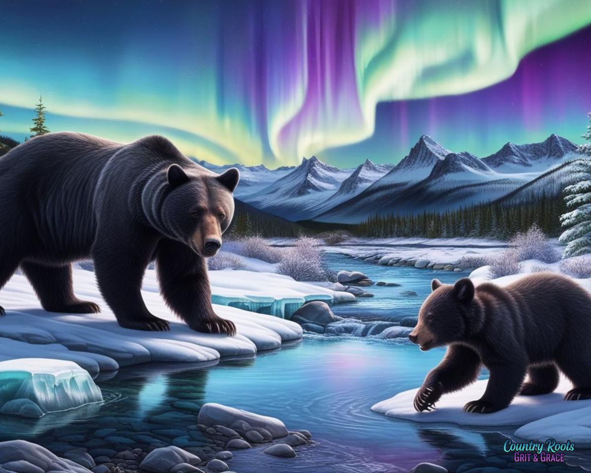 Aurora Bears Sherpa Blanket - Cozy Northern Lights Fleece Throw