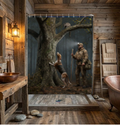 Hunter in the Woods Shower Curtain — Rustic Hunting Cabin Bathroom Décor