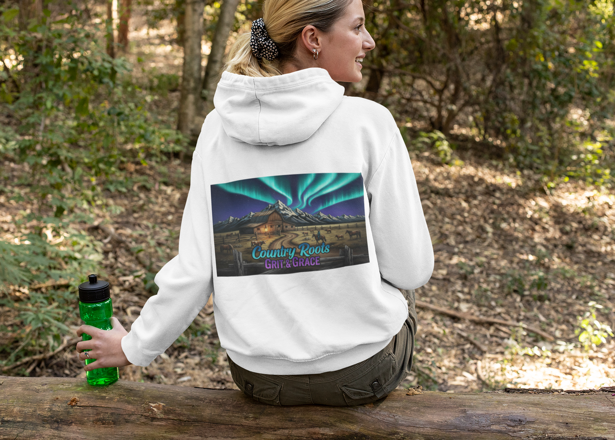 Country Roots Hoodie — Northern Lights Cabin Graphic Pullover
