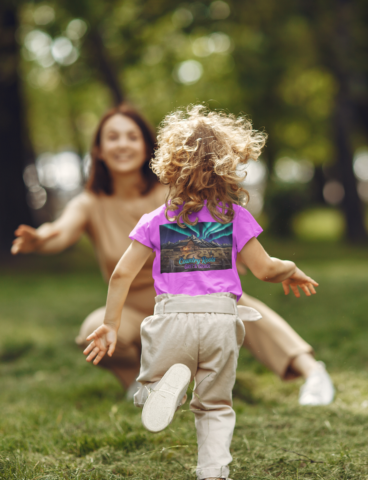 Kids Tee — Northern Lights Cabin Graphic "Country Roads, Take Me Home"