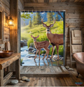 Deer Forest Shower Curtain – Majestic Buck and Fawn Nature Bathroom Décor