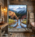 Deer Mountain Shower Curtain — Scenic Woodland Deer & Snowy Peaks Bathroom Decor
