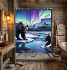 Aurora Bears Shower Curtain – Northern Lights Bathroom Décor