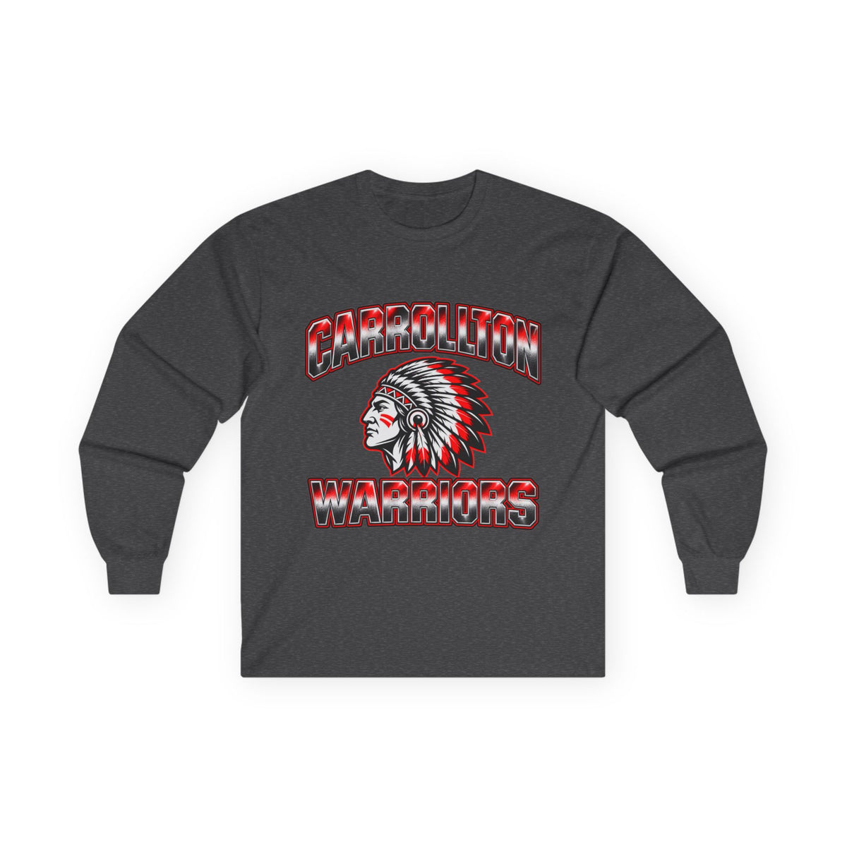 Carrollton Warriors Long Sleeve Tee — Native Chief Mascot School Spirit Shirt