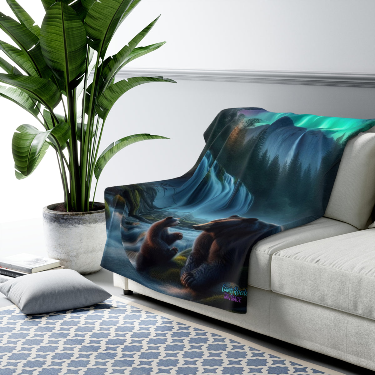 Aurora Bears Sherpa Blanket — Cozy Woodland Night Throw