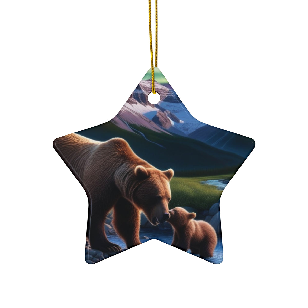Bear Family Ceramic Ornament — Star-Shaped Keepsake Christmas Decoration