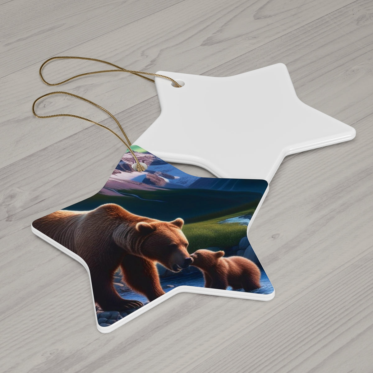 Bear Family Ceramic Ornament — Star-Shaped Keepsake Christmas Decoration
