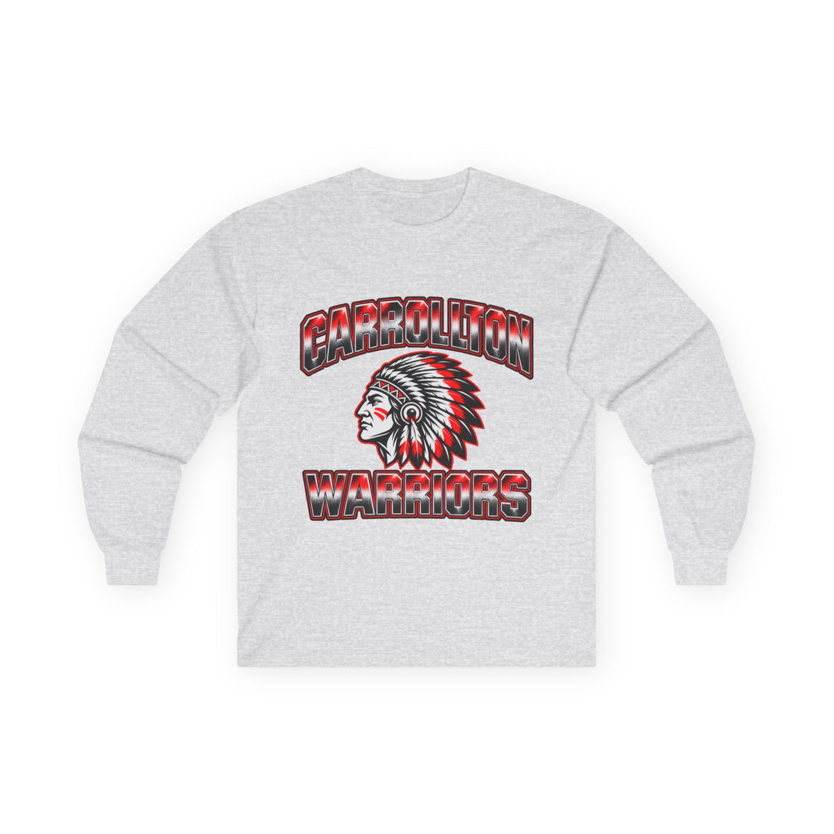 Carrollton Warriors Long Sleeve Tee — Native Chief Mascot School Spirit Shirt