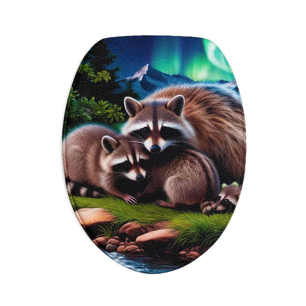 Raccoon Family Bath Mat Set – 3-Piece Forest Wildlife Bathroom Rugs