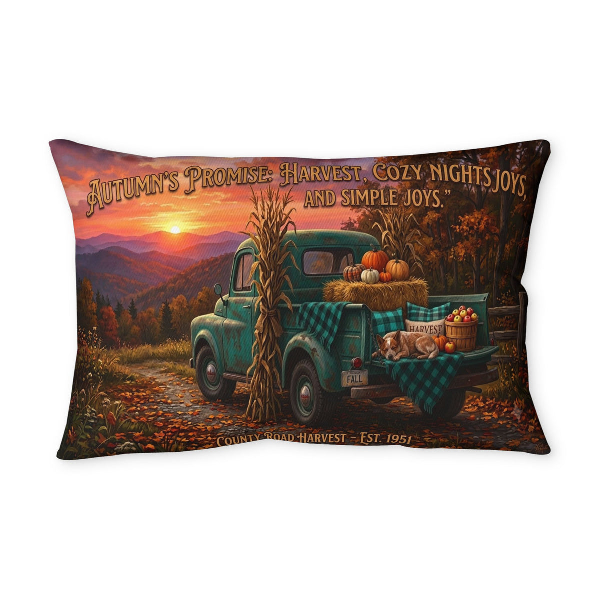 Autumn Harvest Truck Pillowcase – Cozy Fall Pumpkin Farmhouse Decor