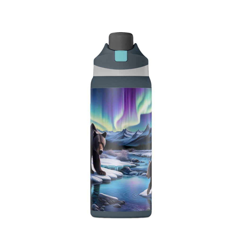 32oz Insulated Water Bottle — Northern Lights Bear Scene