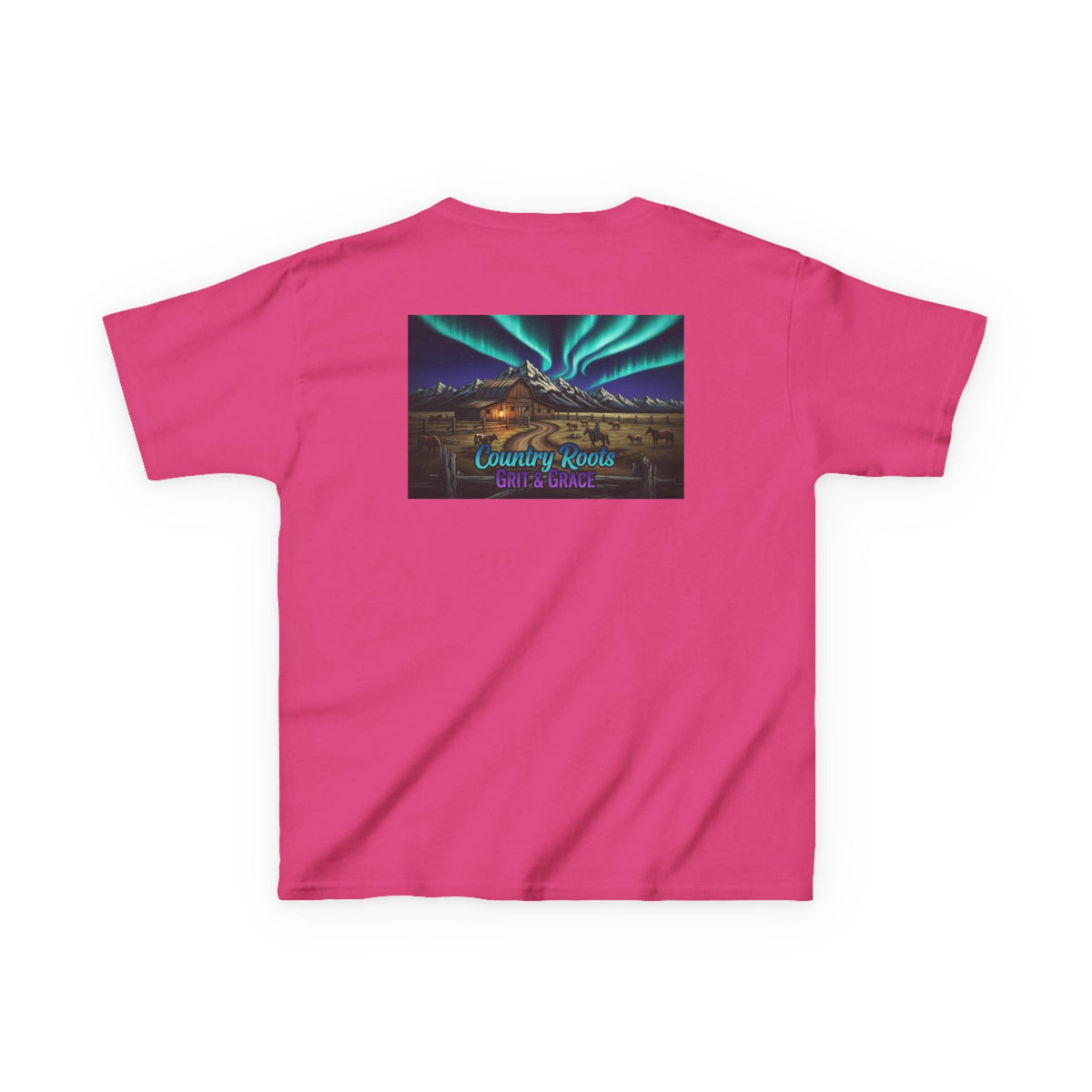 Kids Tee — Northern Lights Cabin Graphic "Country Roads, Take Me Home"