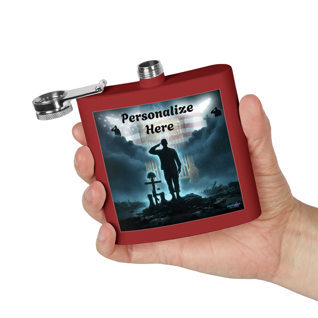 Personalized Military Memorial Flask — 6oz Stainless Steel Veteran Salute