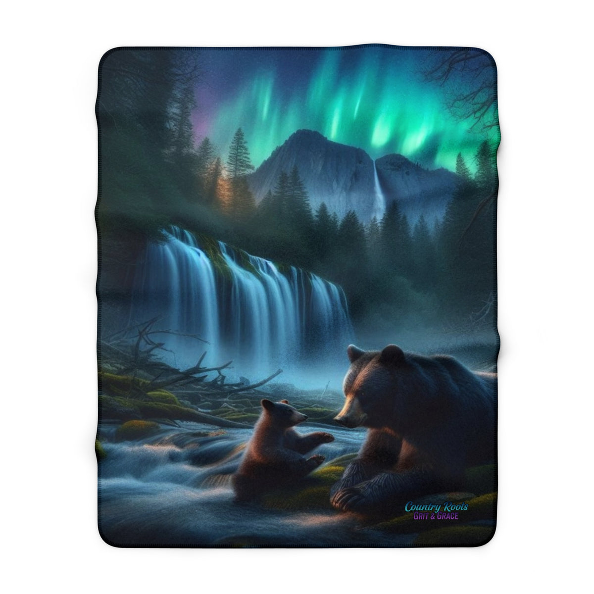 Aurora Bears Sherpa Blanket — Cozy Woodland Night Throw