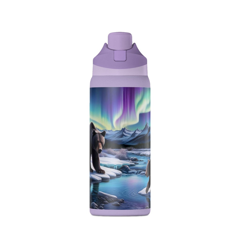 32oz Insulated Water Bottle — Northern Lights Bear Scene