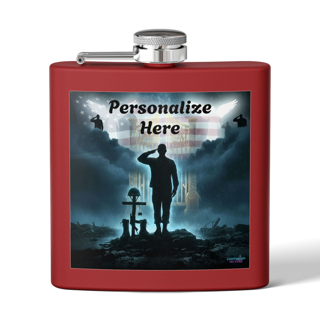 Personalized Military Memorial Flask — 6oz Stainless Steel Veteran Salute