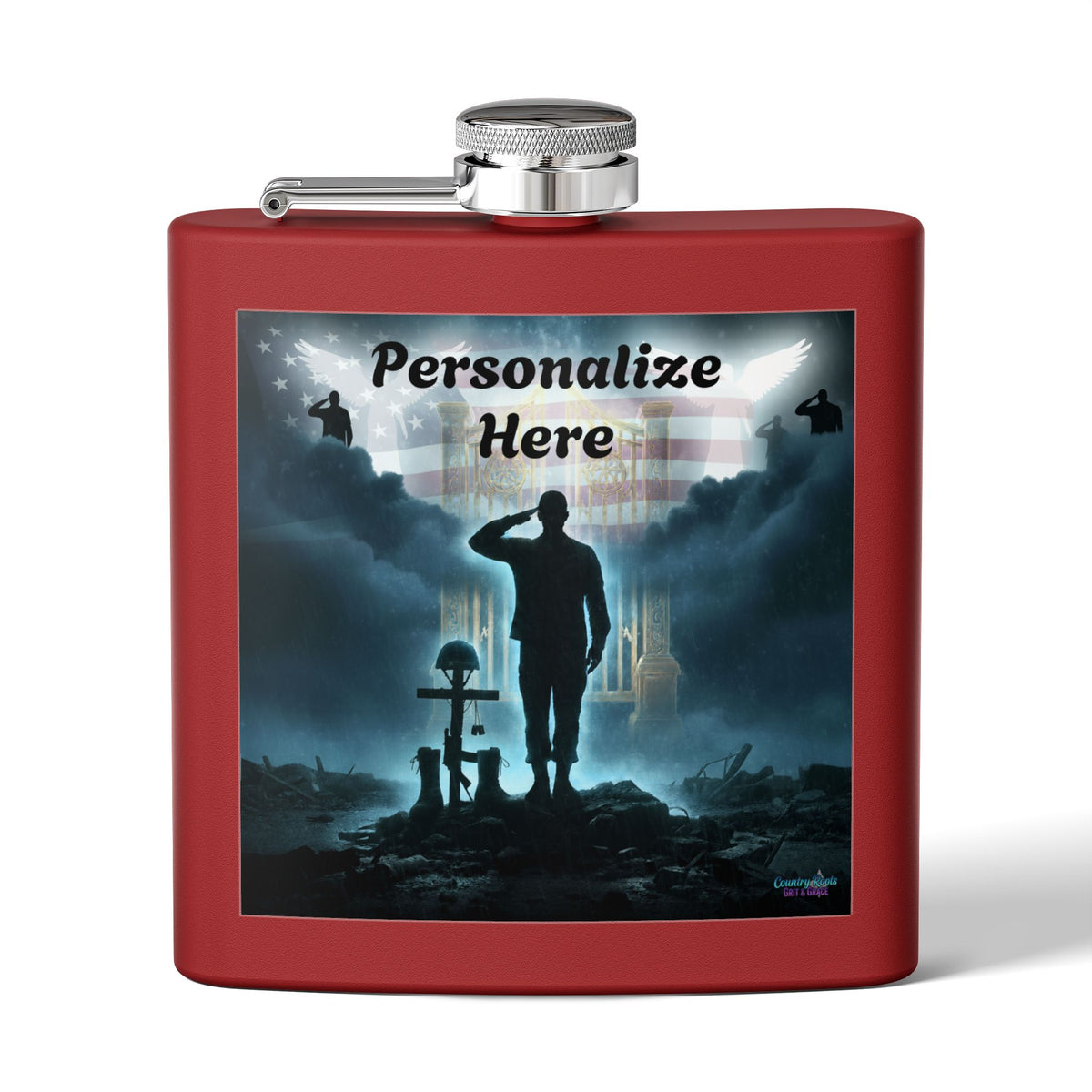 Personalized Military Memorial Flask — 6oz Stainless Steel Veteran Salute
