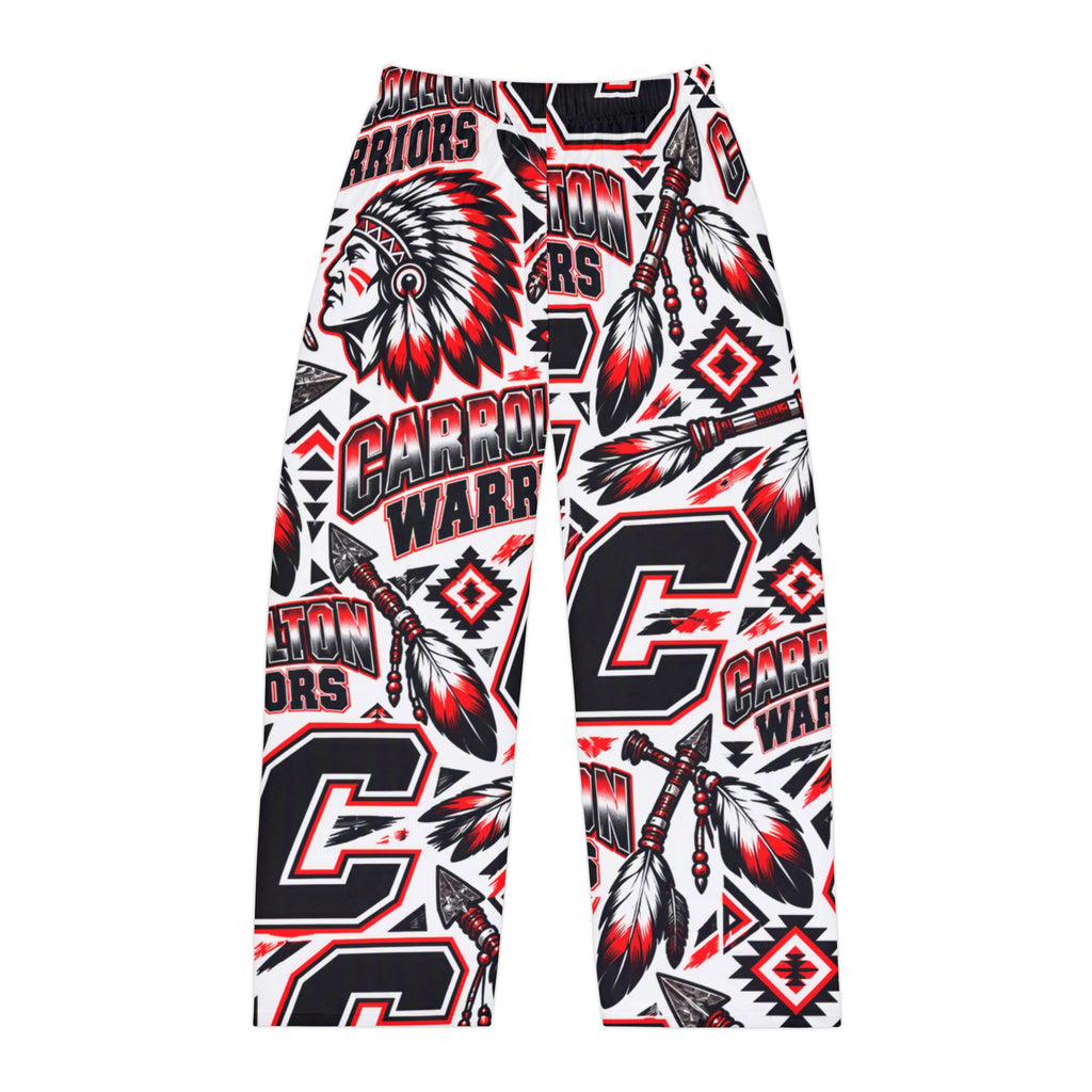 Carrollton Warriors Logo Pajama Pants Men's — Red & Black Tribal All-Over Print
