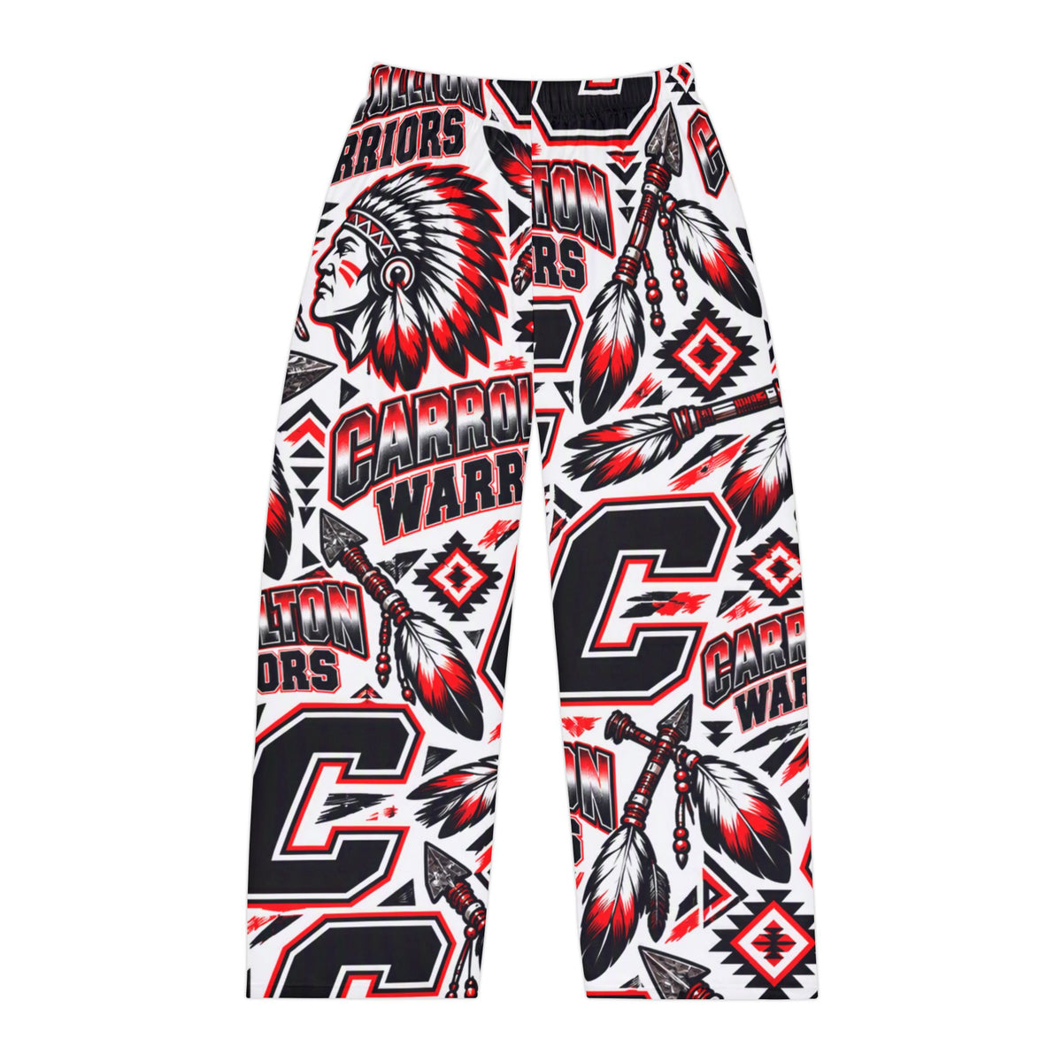 Carrollton Warriors Logo Pajama Pants Men's — Red & Black Tribal All-Over Print