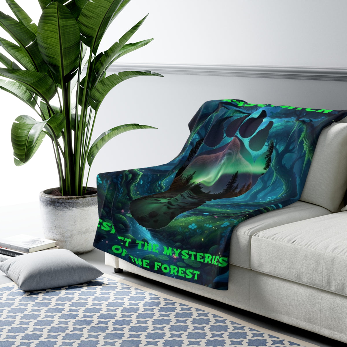 Sasquatch Sherpa Blanket — "Respect the Mysteries of the Forest" Cozy Throw