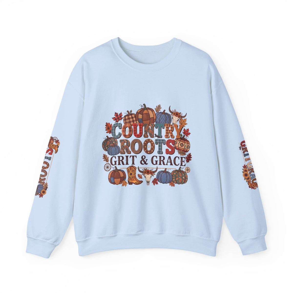 Country Roots Crewneck Sweatshirt — "Grit & Grace" Rustic Pumpkin Fall Design