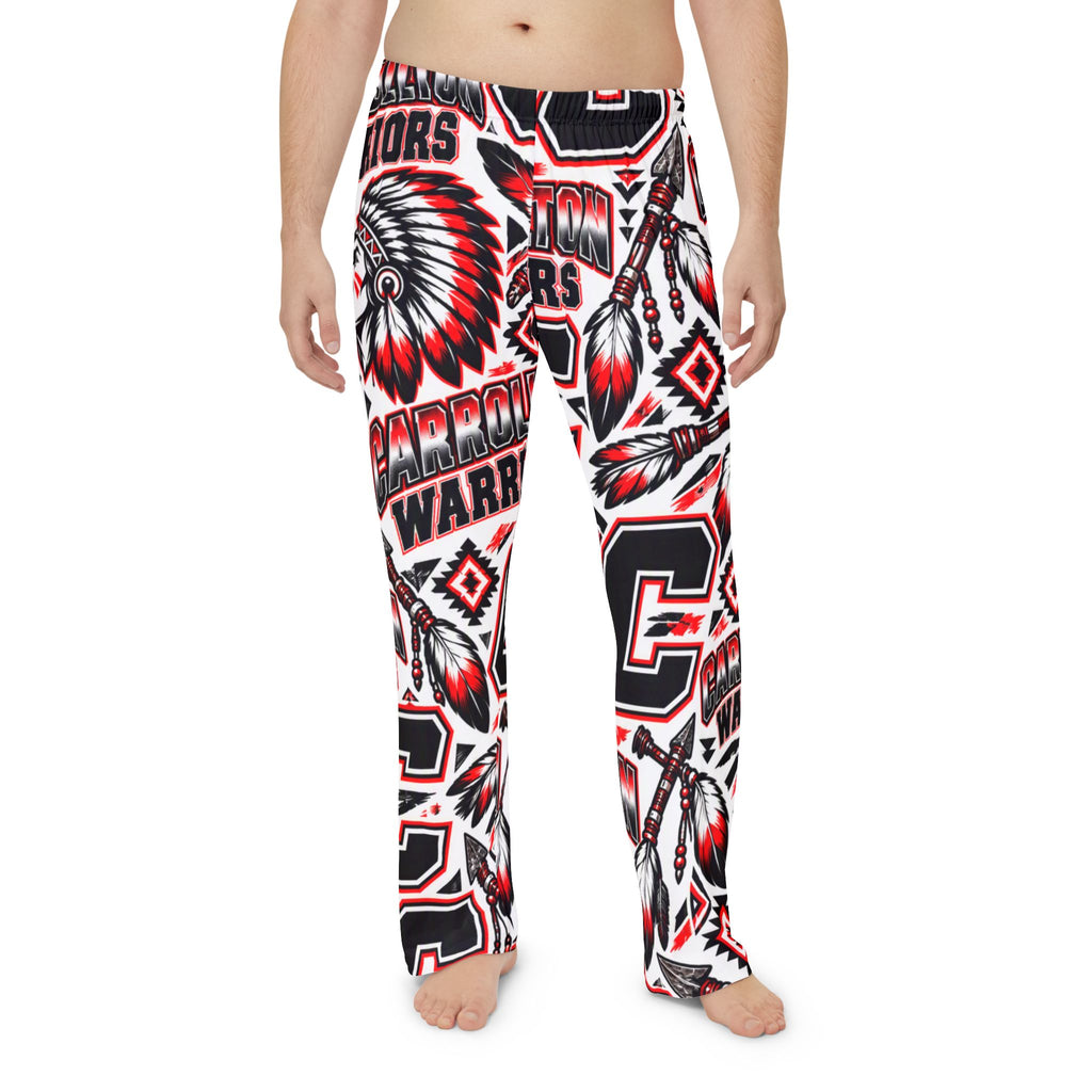 Carrollton Warriors Logo Pajama Pants Men's — Red & Black Tribal All-Over Print