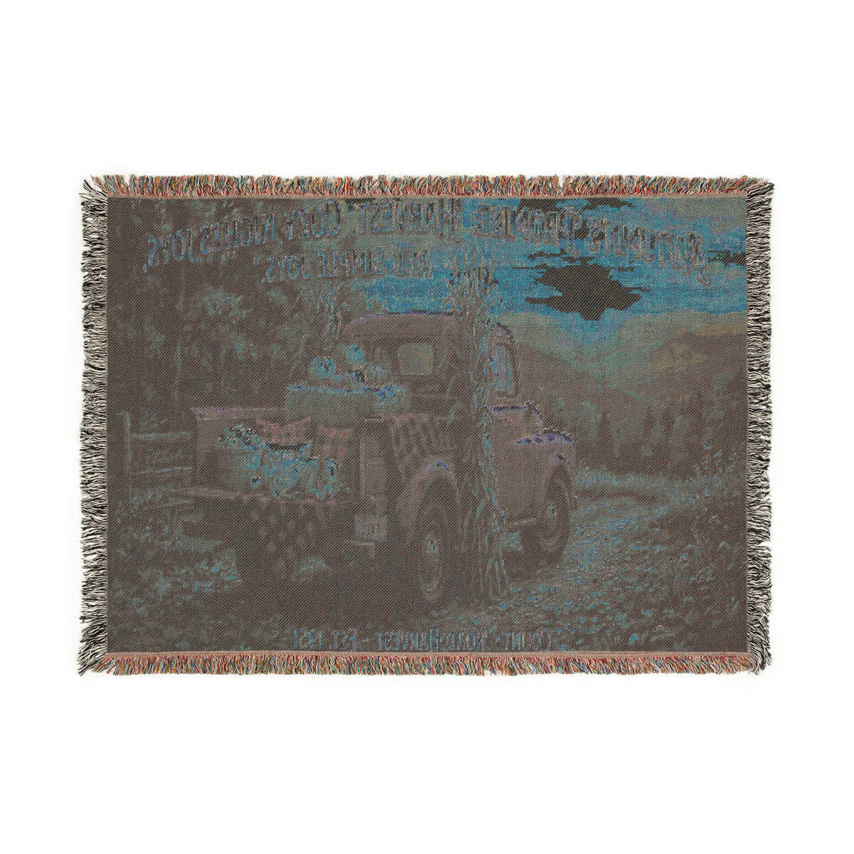 Vintage Truck Woven Blanket – Rustic Sunset Farmhouse Throw