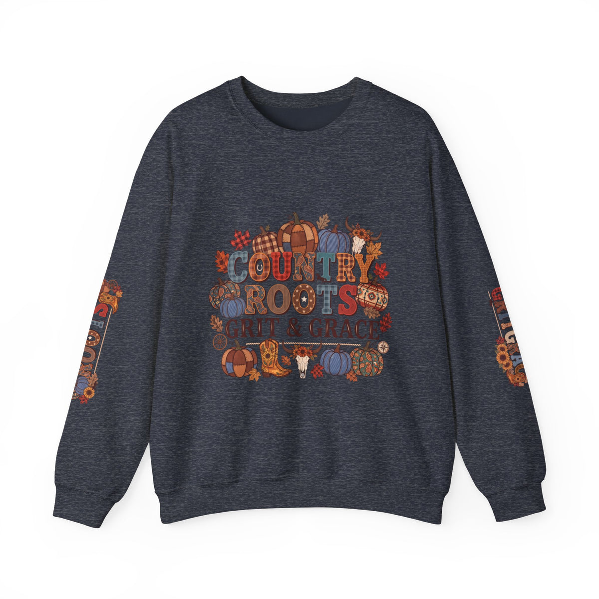 Country Roots Crewneck Sweatshirt — "Grit & Grace" Rustic Pumpkin Fall Design