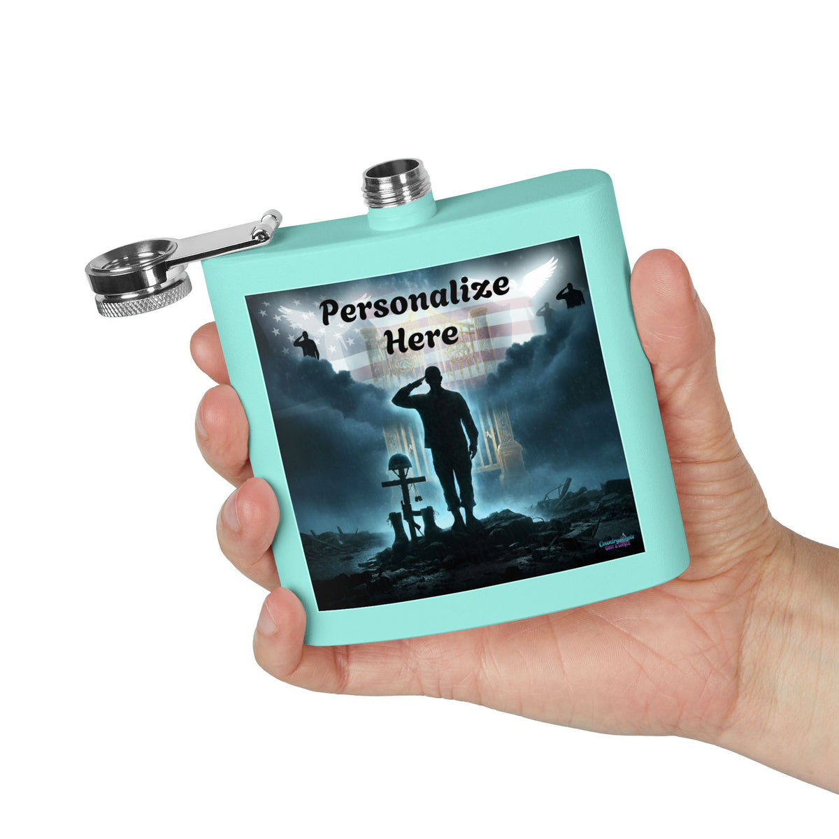 Personalized Military Memorial Flask — 6oz Stainless Steel Veteran Salute